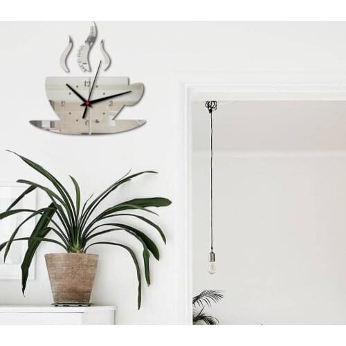 Coffee Mirror Wall Clock 3D Silent Quartz Clock Reloj Pared 3 d