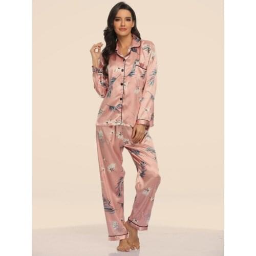 Womens Two-piece Pajamas With Lapel Print Long-sleeved Home Wear Pajamas Womens Two-piece Pajamas 2021 Wm
