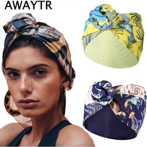 AWAYTR New Women Turban Headband Print Stretch Bandana Knot Headwrap Long Scarf Ties Hairband Fashion Hair Accessories Headwear