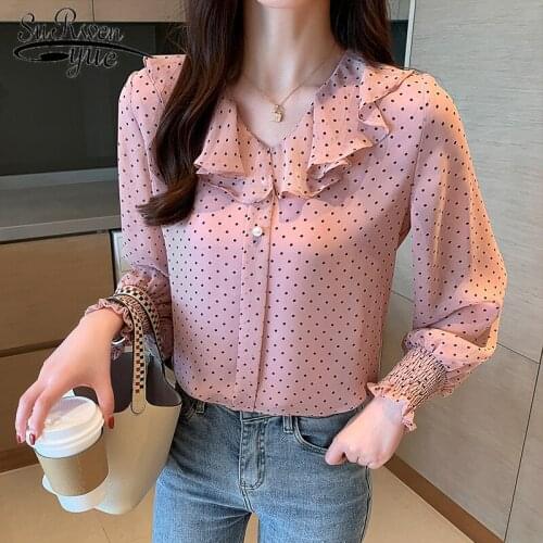 2021 Spring Women Blouses Autumn Tops Office Ladies Chiffon Blouse Long Sleeve Bow Elegant Blusas Mujer Korean Red Tops 6179