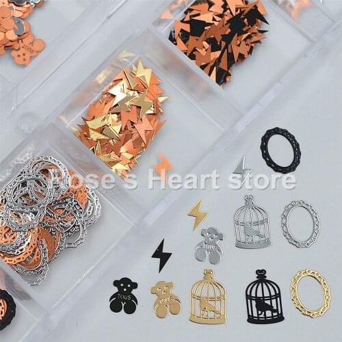 1Box mixed design Gold Silver black Slice Alloy Sequin decals 3D Nail art Decorations Manicure tools DIY Salon Gift #4