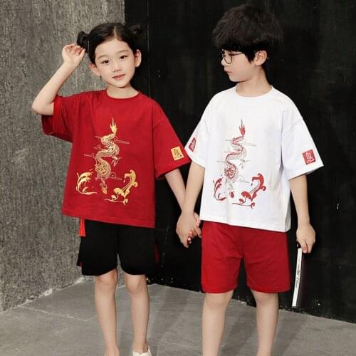 Chinese Children 2Pcs Casual Boys and Girls Short-Sleeved Suit Style Cute Class Clothing Boys Summer Suit 2021 New Traditional
