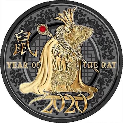 2020 Year of the Rat Chinese Good Luck Animal Nickel Silver Diamond Commemorative Coin Blessing Wishing Souvenirs Gifts