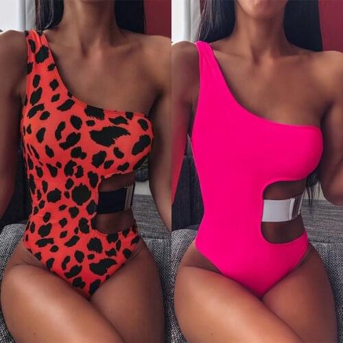 2021 Sexy Women Swimwear Hollow Out One Piece Swimsuit Push Up Padded Bra One Shoulder Bathing Suit Female Beachwear