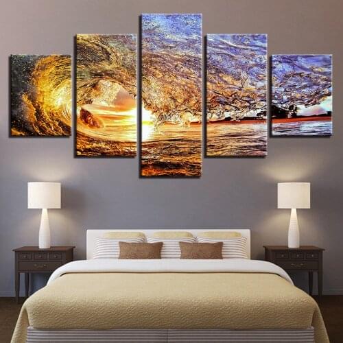5 Pieces of Living Room Decoration Painting Modern Cloud Ocean Wave Sunset Landscape Painting Canvas Background Hanging Painting