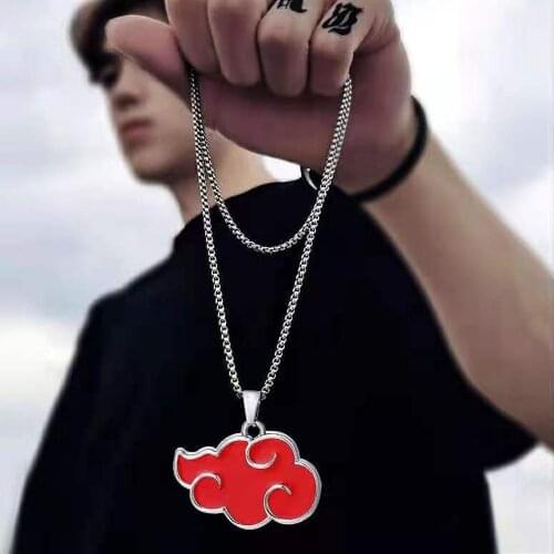Akatsuki Red Cloud Pendant Necklace for Women Japan Anime Accessories Cosplay Itachi Titanium Jewelry Cartoon Mens Chain Gift