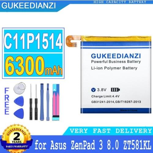 6300mAh GUKEEDIANZI Battery C11P1514 for Asus ZenPad 3 8.0, Zenpad Z8, ZenPad Z8 XLTE, ZT581KL, P008, Z581KL Big Power Bateria