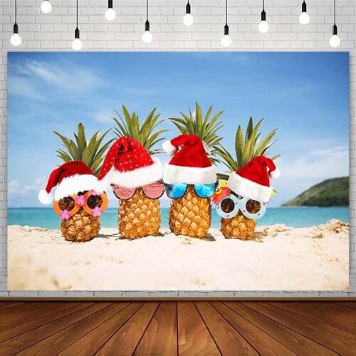 Christmas Backdrop Seaside Beach Hat Pineapple Child XMAS Subject Photography Background Photoshoot Studio Decor Props Photozone