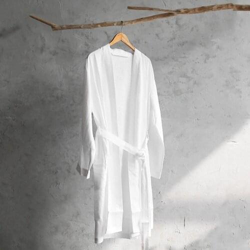 100% Linen White Bathrobe Soft Breathable Bathroom towel