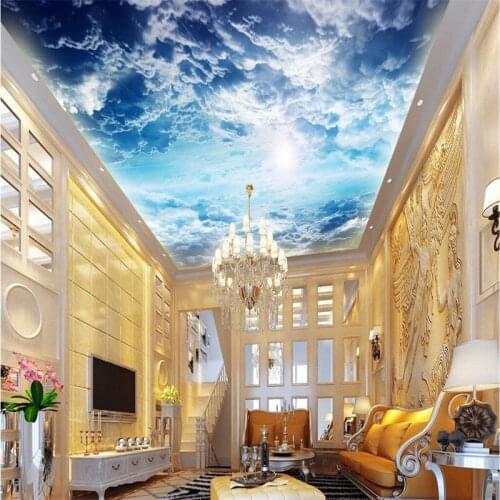 Beibehang Large custom wallpaper 3D cloudy day sunshine ceiling wallpaper living room sofa background wall wallpaper decoration