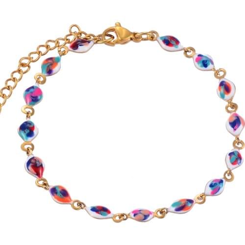 Fashion Stainless Steel Bracelet Evil Eye Dazzling Color Enamel Bead Chain Men And Women Jewelry Gifts