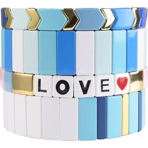 Handmade Couple Bracelet Best Friend Bracelet Hematite Tile Bead Alphabet Charm Bracelet Boho Armband Gift Bracelets for Women