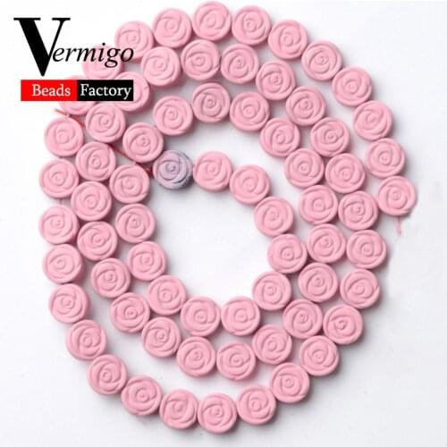 Natural Stone Beads Pink Flowers Nanotech Rubber Hematite Beads For Jewelry Making 6mm Loose Beads Diy Bracelet Accessories 15
