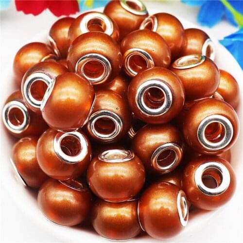 10Pcs/Lot New Hot Large Round Pearl Shape Big Hole Bead Charms Spacer Beads Fit for Pandora Bracelet Bangle DIY Jewelry Making