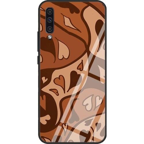 Love Coffee Latte Brown Heart Pattern Tempered Glass Case For Samsung A51 A71 A31 A40 A50 A70 A20e A21S A12 A32 A52 A72 Cover