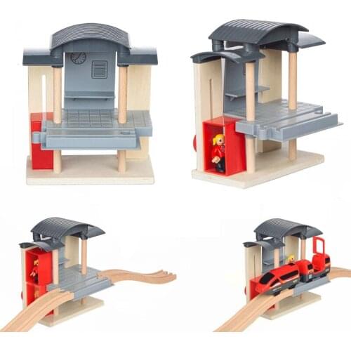 Wooden Train Station Wooden Railway Toys Electric Train Track Accessories Fit For All Brand Wood Tracks Toys For Children