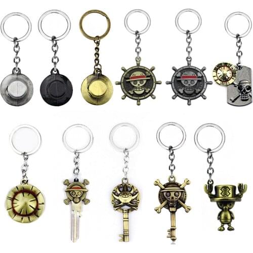 Anime Key Chain New Rotatable One Piece Luffy Straw Hat Skull Pendants Keychain Metal Keyring Gift
