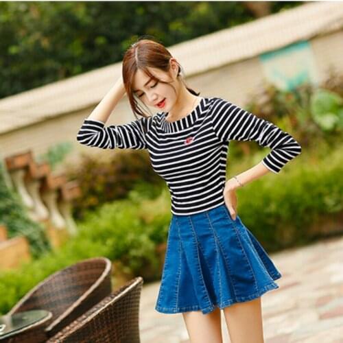 2019 new Long-sleeved T-shirt female Spring and Autumn Womens Slim Fit Cotton T-shirt Striped Shirt Top Large Size Slim Shirt