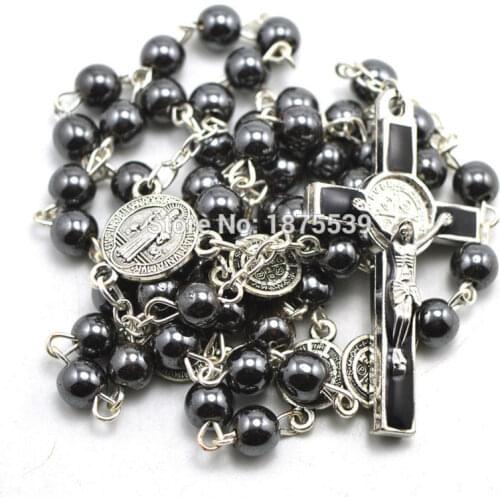 Hematite Bead Saint Benedict Rosary
