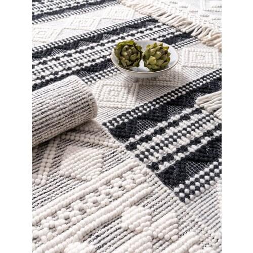 India Handmade Wool Carpet For Living Room Vintage Simple Soft Rug For Bedroom Home Mat Vintage Blanket Bedside Modern Decor