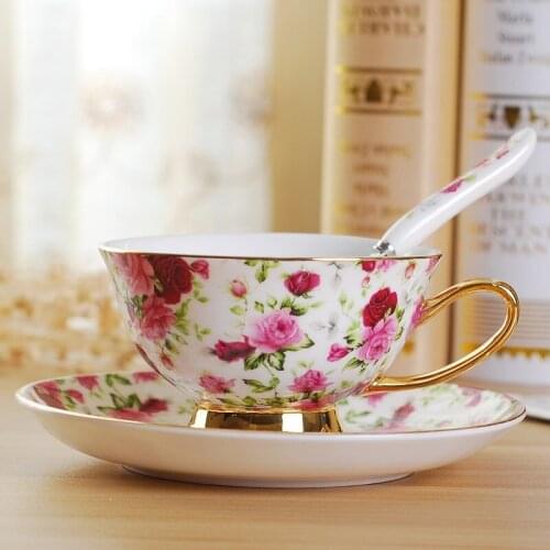 Bone China Coffee Cup Sets Colorful Flower Ceramic Tea Cups And Saucers British Office Teacup Porcelain Nice Gift