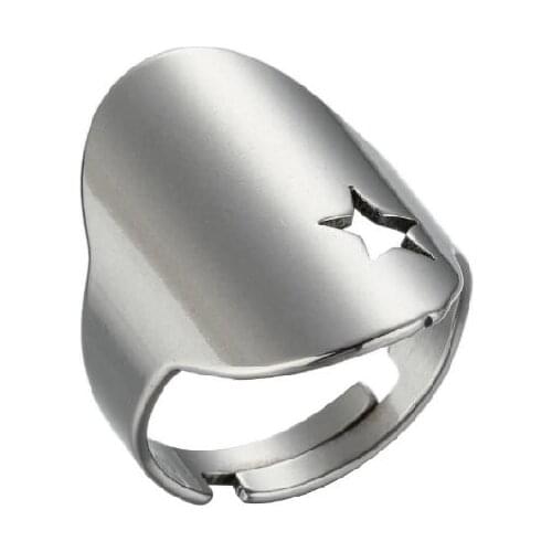 Stainless Steel Hollow Star Ring Adjustable Size Fashion Big Smooth Wide Face Rings for Women Punk Style Jewelry Bijoux Femme