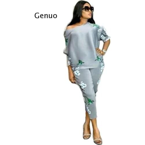 2 Piece Set Africa Clothes 2020 African Dashiki New Dashiki Fashion Suit Top and Trousers Super Elastic Party Plus Size for Lady