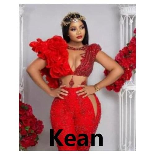 Red Pants Evening Dress Cap Sleeves Beaded Vestidos De Festa Custom Illusion Prom Dresses Party Evening Dress