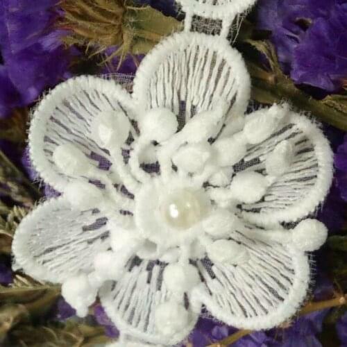 1 yards White Pearl Flower Handmade Beaded Embroidered Net Lace Trim Ribbon Double Layered Applique Dress DIY Sewing Craft