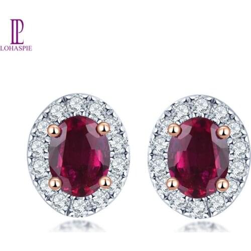 LP 14 K Rose Gold Stud Earring Natural 0.365 Carat No Heated Ruby & 0.112 Carat Diamond Earrings Fashion Style Fine Jewelry Gift