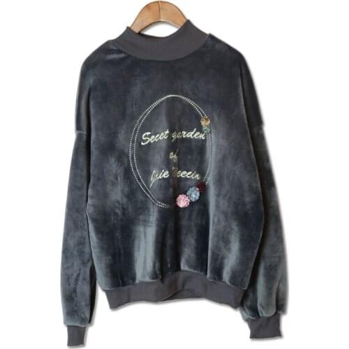 Fashion High Collar Pullovers Crop Tops Ladies Korean Style Velvet Sweatshirt Womens Long Sleeve Casual winter warm Shirts