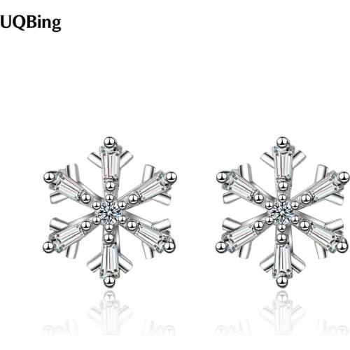 Fashion Wild CZ Zircon Snowflake Stud Earring For Women 925 Sterling Silver Gifts Jewelry