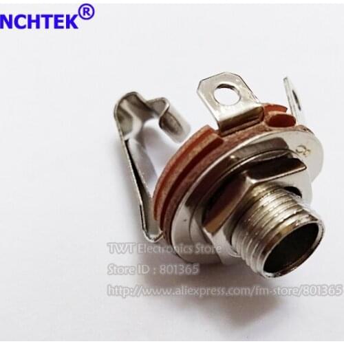 NCHTEK Brown 6.3mm 1/4" Mono Audio Phone Jack Panel Chassis Mount washers nuts Closed Circuit/Free shipping/100PCS