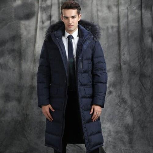 Mens Winter Jacket 2020 Hot Sale Warm White Goose Down Man Coat Thick Long Hood Pure Raccoon Fur Collar Parkas Plus Size HJ374