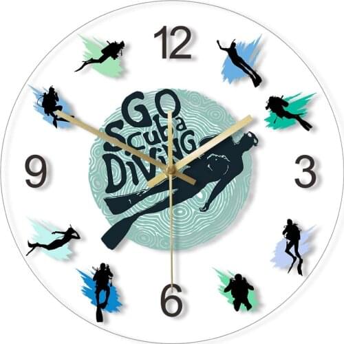 Go Scuba Diving Minimalist Wall Clock Underwater Adventure Wall Art Snorkelling Ocean Home Decor Deep Sea Diving Silent Clock