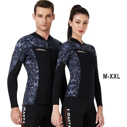 1.5MM Men Women Long Sleeve Neoprene Wetsuit Top Black Sunscreen UV Surfing Keep Warm Jacket For Diving Swimming Jumpsuit Shirt