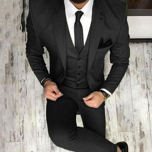 2021 Spring New Fashion Handsome Black Men Suits Slim Fit Groomsmen Tuxedo For Wedding Dress Party Suits (Jacket+Vest+Pants)