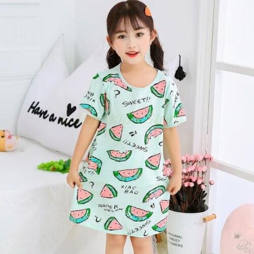 Cartoon Watermelon Pattern Pajama Gown for Teen Girls Baby Summer Pyjama Dresses Kids Nightgowns Homewears Toddler Sleepwears