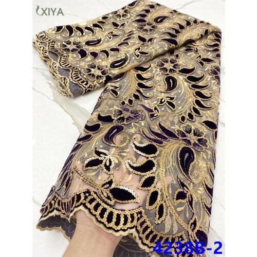 Luxury Velvet Fabric Embroidery African Sequence Lace Fabric for Bridal Material Nigeria French Tulle Lace with Sequins APW4238B