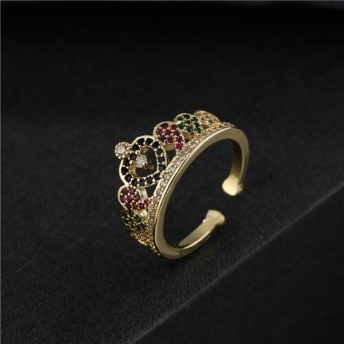 Luxury AAA+ Cubic Zirconia Heart Crown Ring Gold Color Open Wedding Ring Women Girl Engagement Jewelry Daily Accessories