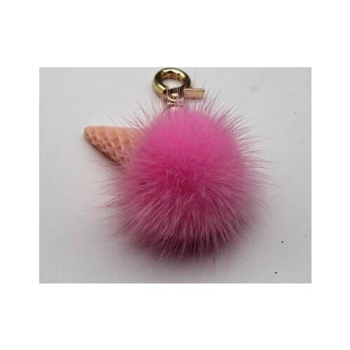 Luxury Ice cream Fluffy Real Fox Fur Ball Pom Poms Pompom High Quality Keychain Car Key Chain Metal Ring Pendant For Women F313