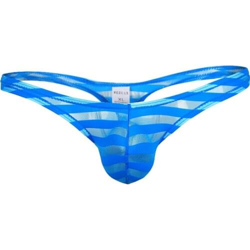 Sexy Transparent Underwear Stripe Men Thong Bodysuit Bikini Cueca Gay Underwear Mesh Panties Cheap Mens Thongs And G Strings