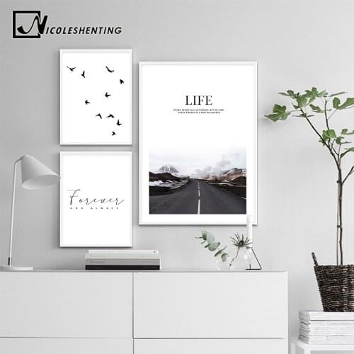 Scandinavian Landscape Canvas Wall Art Motivation Poster Print Road Life Quote Minimalist Painting Nordic Decoration Picture