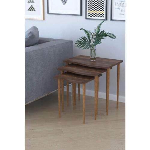 Modern RemaksBayrak 3'lü Zigon Coffee table Tea Stand-Walnut coffe table table bassee