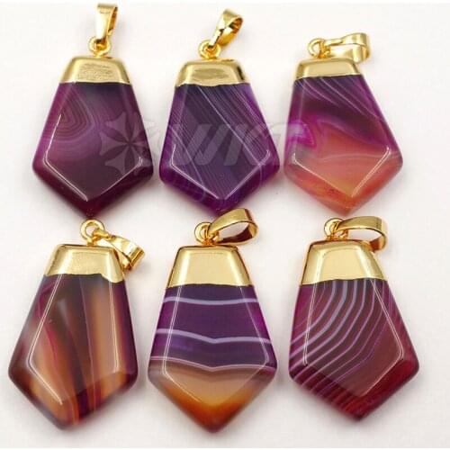 WT-P1172 Wholesale Custom New Arrive Natural Purple A g a t e Pendant Unique Veine Pendant With Gold Cap Fashion Jewelry Making