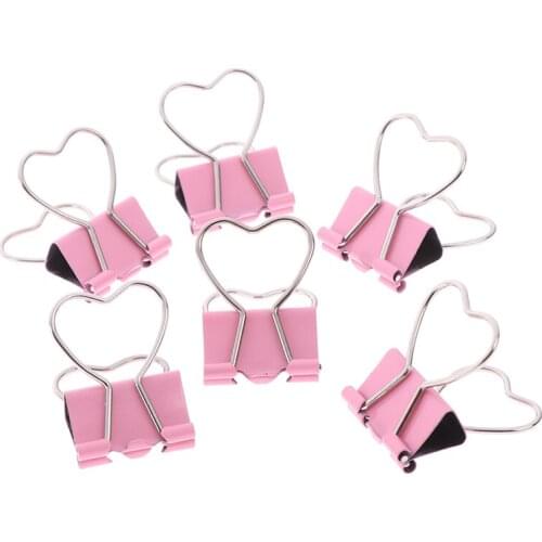 6pcs/1pc Pink Clip Heart Hollow Out Metal Binder Clips Notes Letter Paper Clip Office Supplies