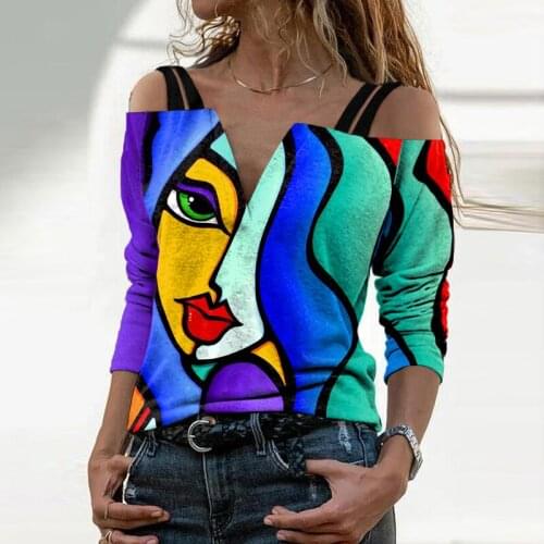 Women New Fashion Long Sleeved Off Shoulder V Neck Sexy Shirt Women Tshirt