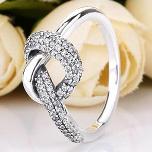 Original Knotted Heart Symbol Of Love Crystal Ring For Women 925 Sterling Silver Ring Wedding Party Gift Europe Jewelry