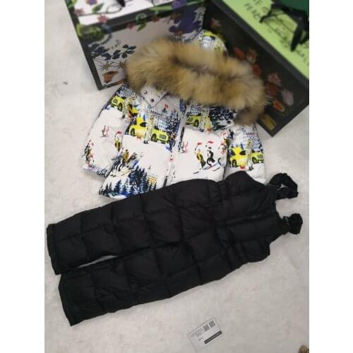 2019 Winter Jacket Children down jackets & PANT duck down Fur hooded girl snowsuit boy Suit set outerwear ski