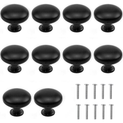 10Pcs Matted Black Furniture Handle Round Pull Knob Zinc Alloy Cabinet Drawer Knobs With Screws For Home Cupboard Wardrobe